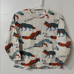 Zara Kids Woodland Fox Long Sleeve Tee - Cream and Blue